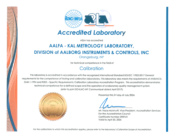 ISO 17035 A2LA accreditation certificate  Durchflusskalibrierung Service, ISO 17035 A2LA accreditation certificate